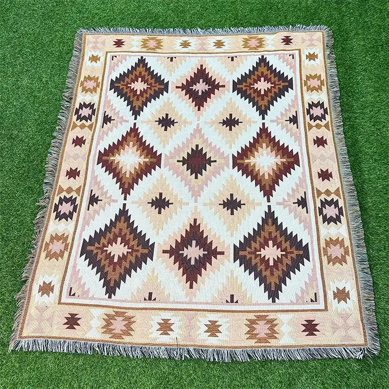Bohemian classic design thread pink geometric throw blanket bedroom