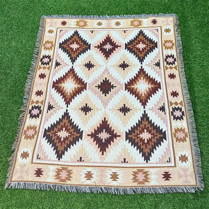 Bohemian classic design thread pink geometric throw blanket bedroom