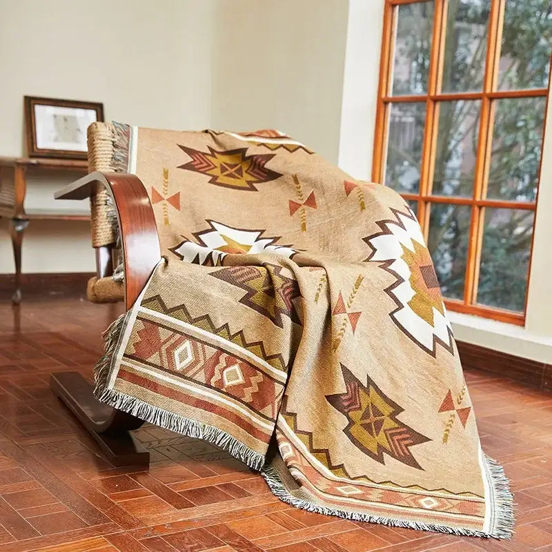 Bohemian classic design thread pink geometric throw blanket bedroom