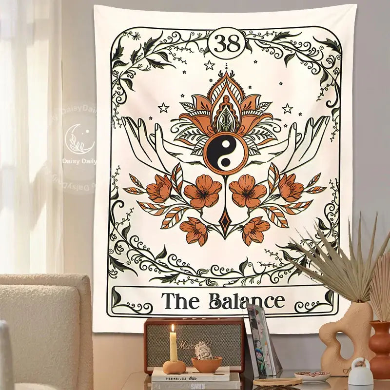 Bohemian cream balance tarot tapestry wall hanging bedroom decor
