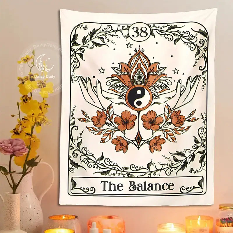 Bohemian cream balance tarot tapestry wall hanging bedroom decor