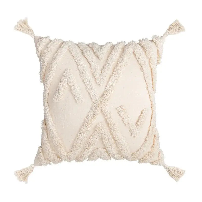 Bohemian cream geometric tassel cushion covers living room decor
