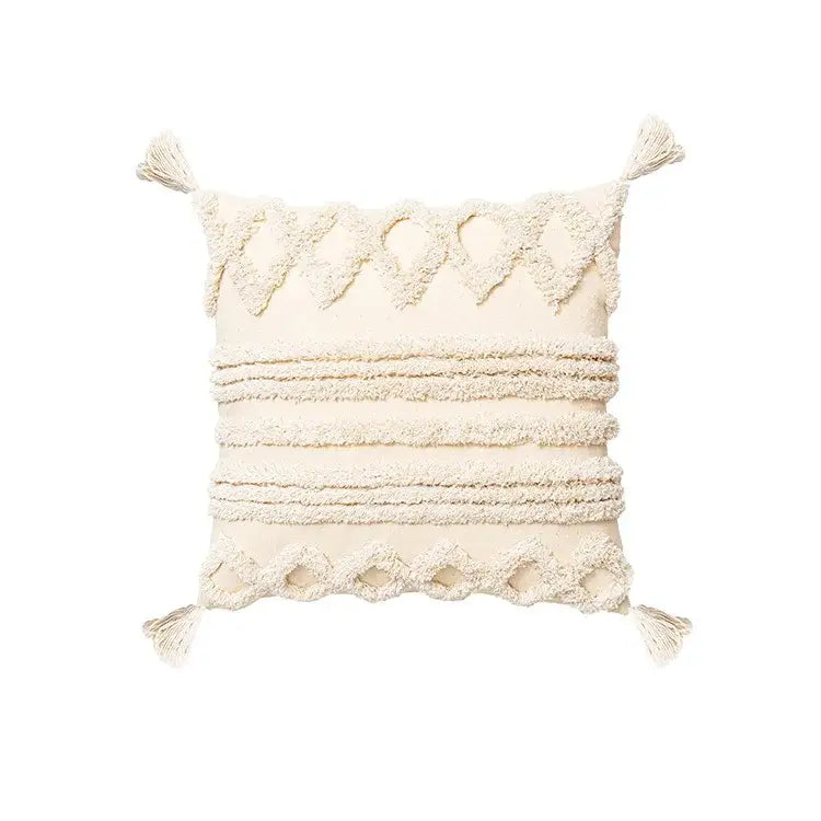 Bohemian cream geometric tassel cushion covers living room decor