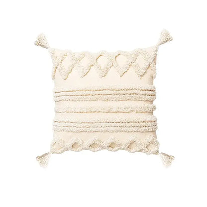 Bohemian cream geometric tassel cushion covers living room decor