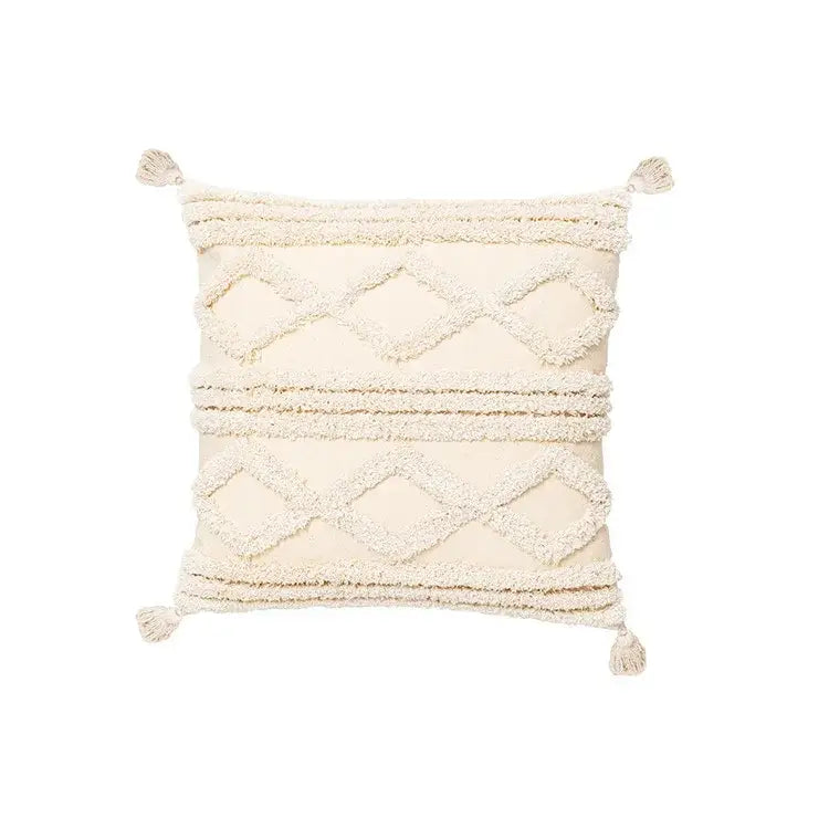Bohemian cream geometric tassel cushion covers living room decor
