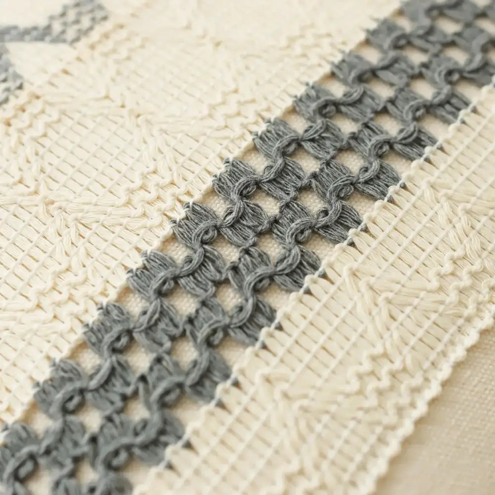 Bohemian cream & gray geometric tassel cushion cover living room