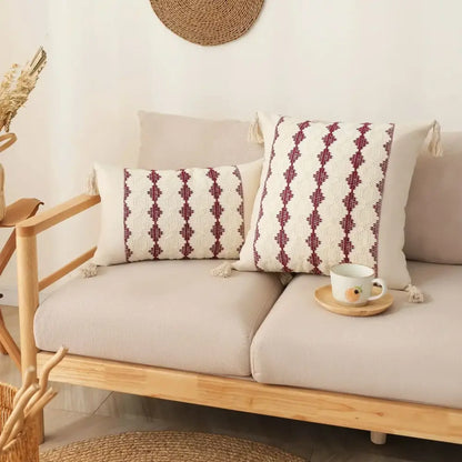 Bohemian cream & gray geometric tassel cushion cover living room