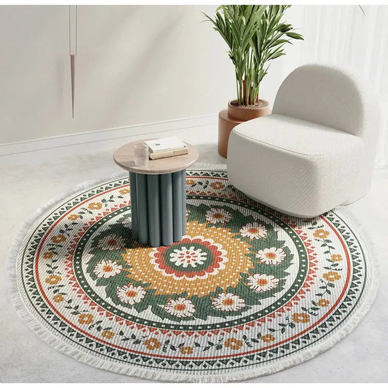 Bohemian ethnic round area rug red and gold lion bedroom decor