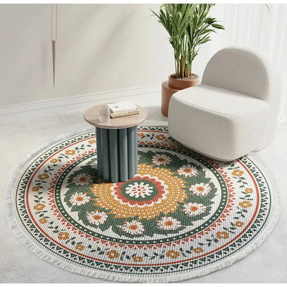 Bohemian ethnic round area rug red and gold lion bedroom decor