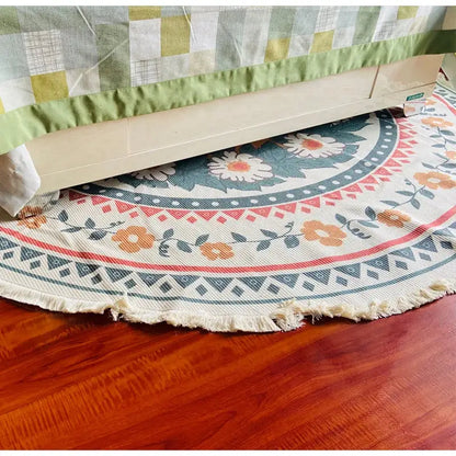 Bohemian ethnic round area rug red and gold lion bedroom decor