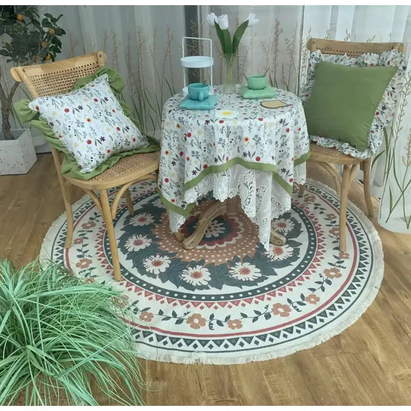 Bohemian ethnic round area rug red and gold lion bedroom decor