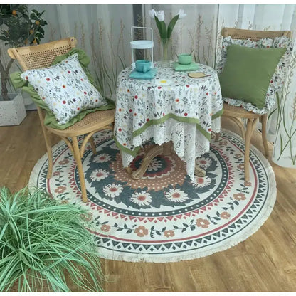 Bohemian ethnic round area rug red and gold lion bedroom decor