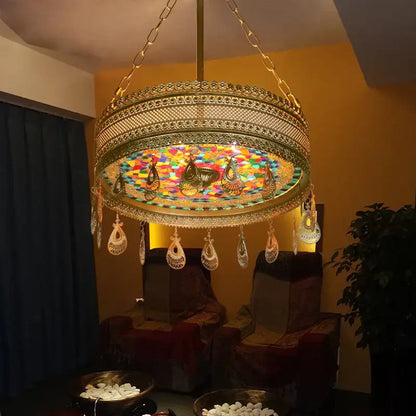 Bohemian exotic stained glass gold pendant lights dining room