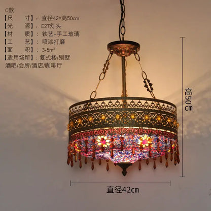Bohemian exotic stained glass gold pendant lights dining room