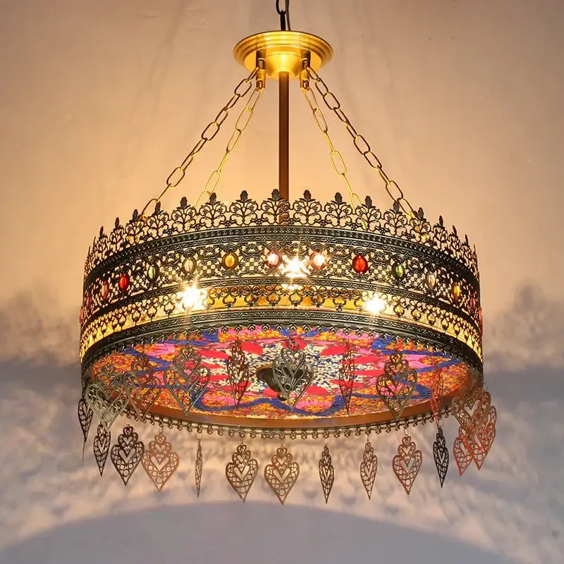 Bohemian exotic stained glass gold pendant lights dining room