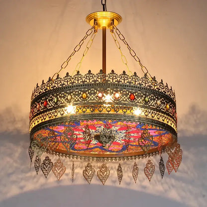 Bohemian exotic stained glass gold pendant lights dining room