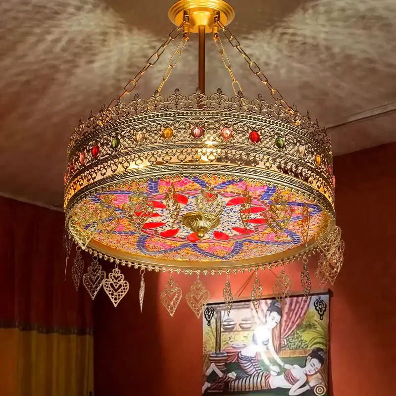Bohemian exotic stained glass gold pendant lights dining room