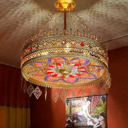 Bohemian exotic stained glass gold pendant lights dining room