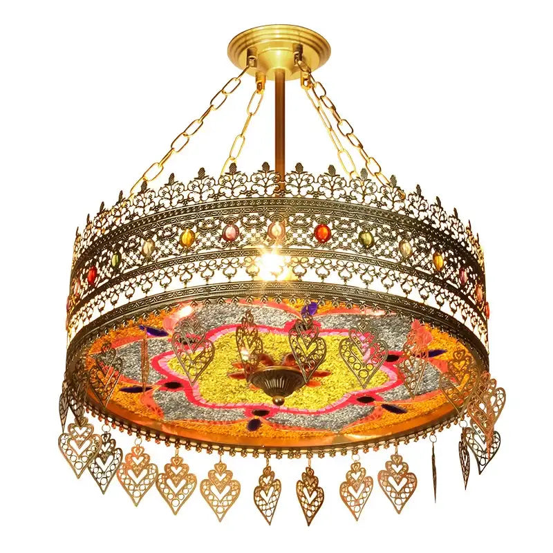 Bohemian exotic stained glass gold pendant lights dining room