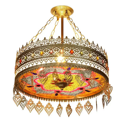 Bohemian exotic stained glass gold pendant lights dining room