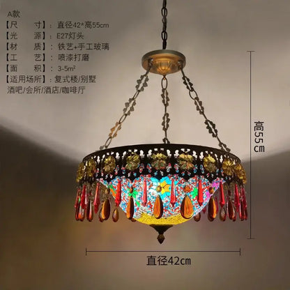 Bohemian exotic stained glass gold pendant lights dining room
