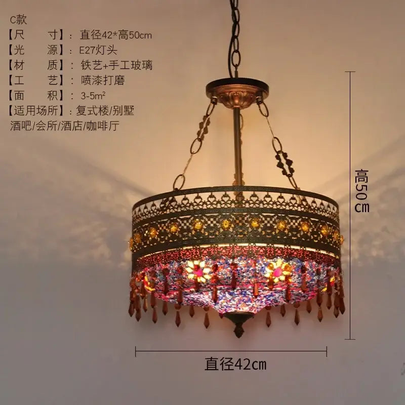 Bohemian exotic stained glass pendant lights dining room mosaic gold