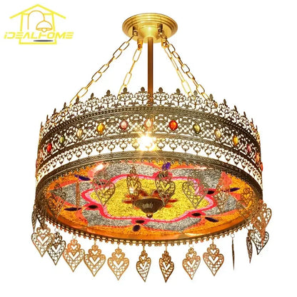 Bohemian exotic stained glass pendant lights dining room mosaic gold