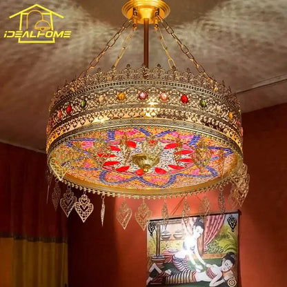 Bohemian exotic stained glass pendant lights dining room mosaic gold