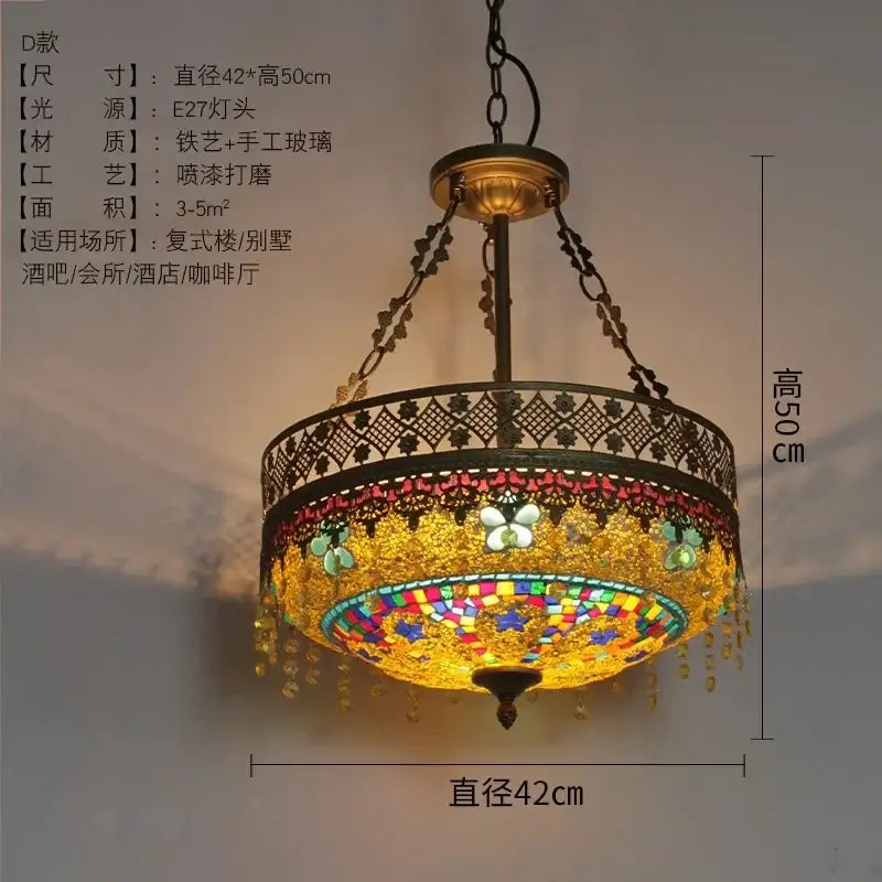 Bohemian exotic stained glass pendant lights dining room mosaic gold