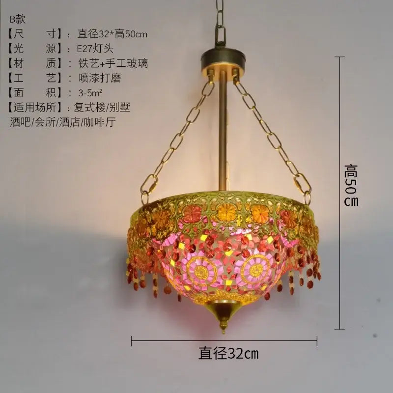 Bohemian exotic stained glass pendant lights dining room mosaic gold