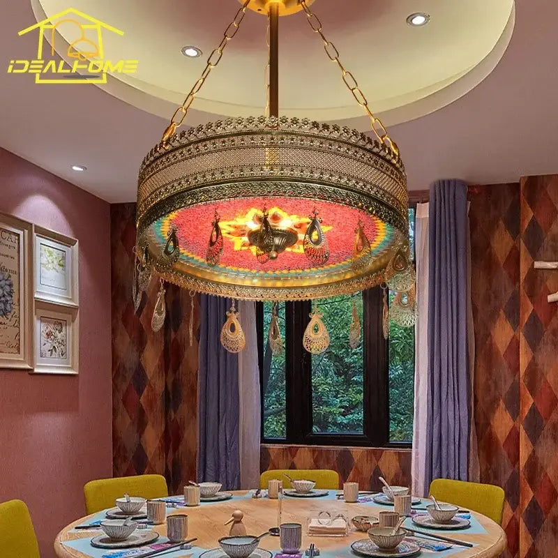 Bohemian exotic stained glass pendant lights dining room mosaic gold