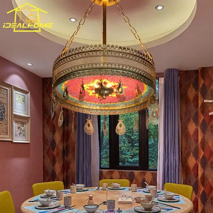 Bohemian exotic stained glass pendant lights dining room mosaic gold