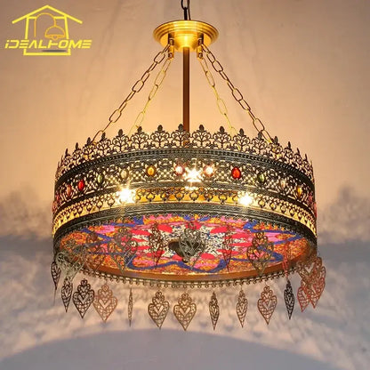 Bohemian exotic stained glass pendant lights dining room mosaic gold