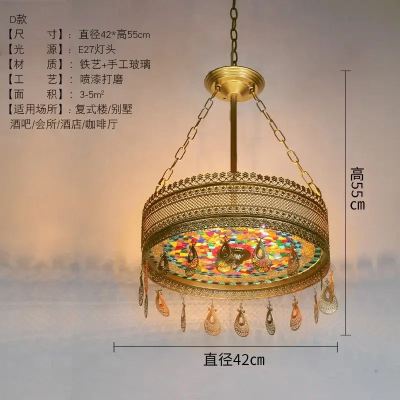Bohemian exotic stained glass pendant lights dining room mosaic gold