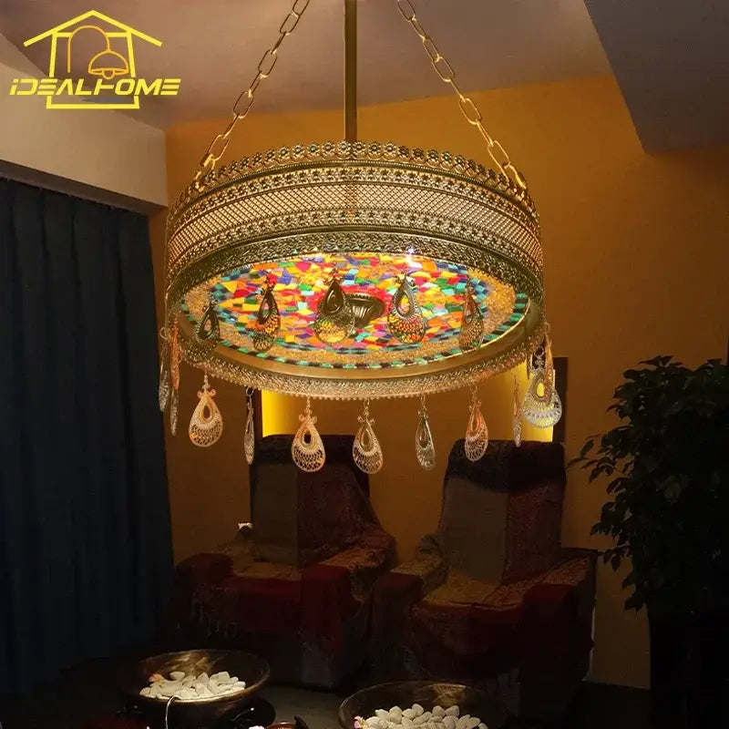 Bohemian exotic stained glass pendant lights dining room mosaic gold