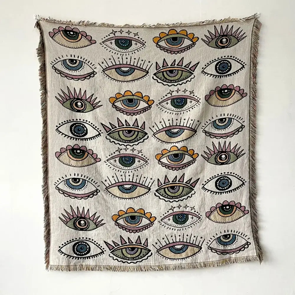Bohemian floral celestial woven throw blanket living room fringed tapestry
