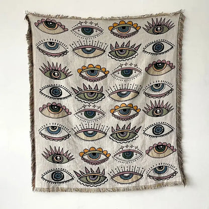 Bohemian floral celestial woven throw blanket living room fringed tapestry