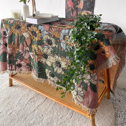 Bohemian floral celestial woven throw blanket living room fringed tapestry