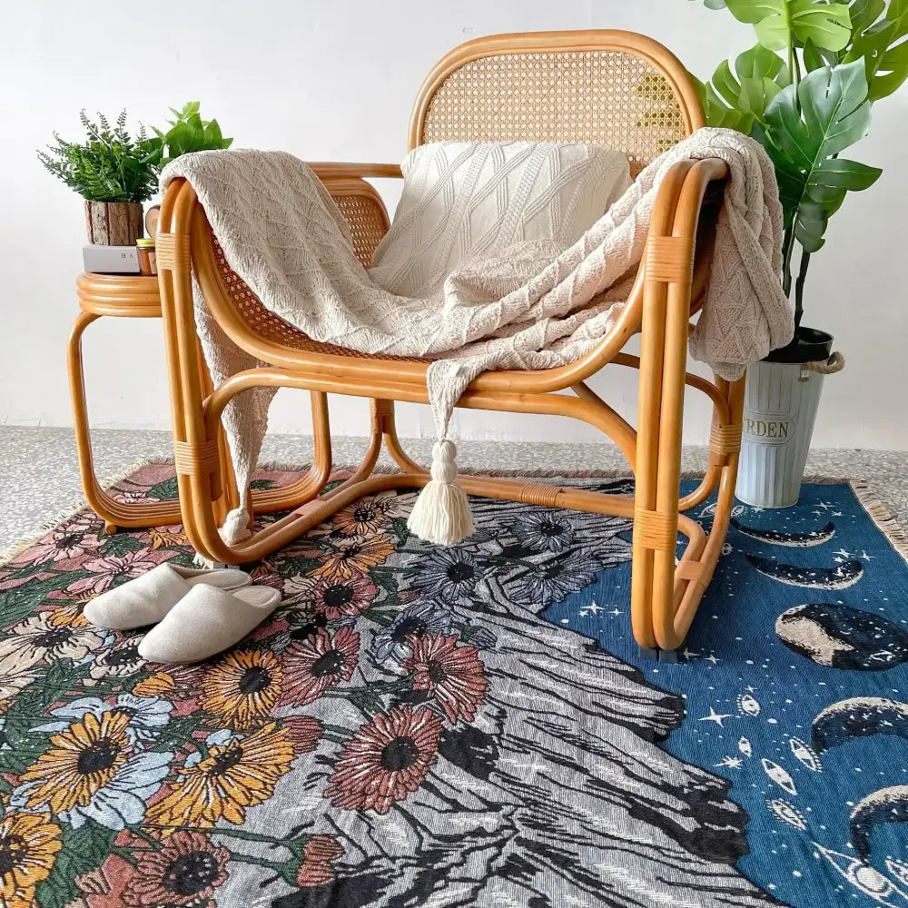 Bohemian floral celestial woven throw blanket living room fringed tapestry