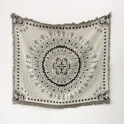 Bohemian floral celestial woven throw blanket living room fringed tapestry