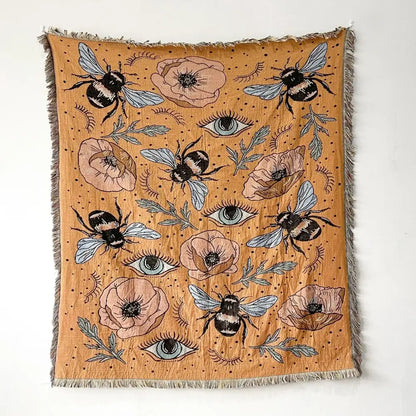 Bohemian floral celestial woven throw blanket living room fringed tapestry