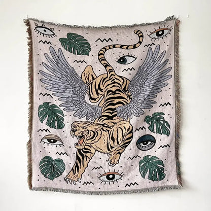 Bohemian floral celestial woven throw blanket living room fringed tapestry
