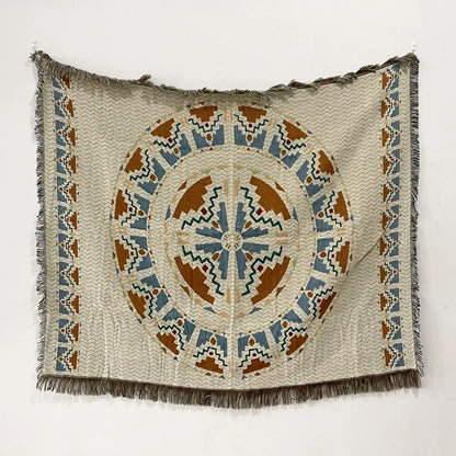 Bohemian floral celestial woven throw blanket living room fringed tapestry