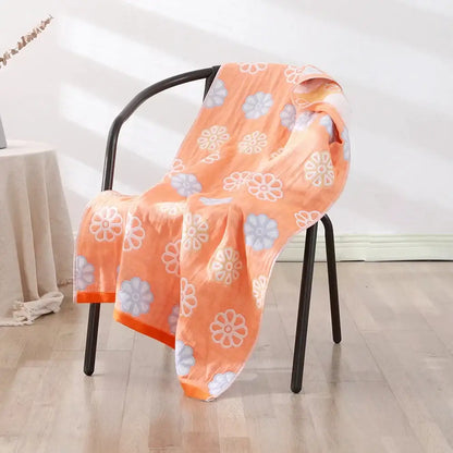 Bohemian floral cotton bath towel orange & teal bathroom wrap