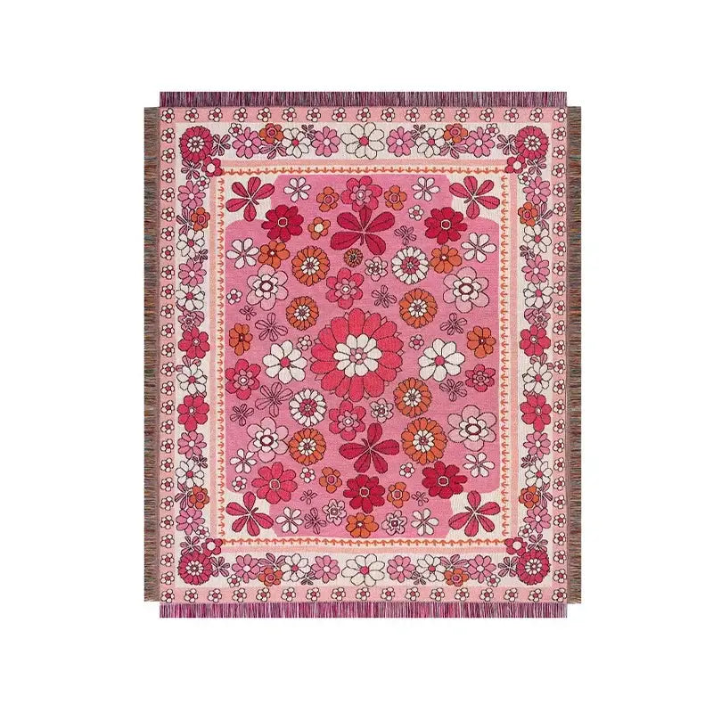Bohemian floral leisure blanket rust and cream living room throw