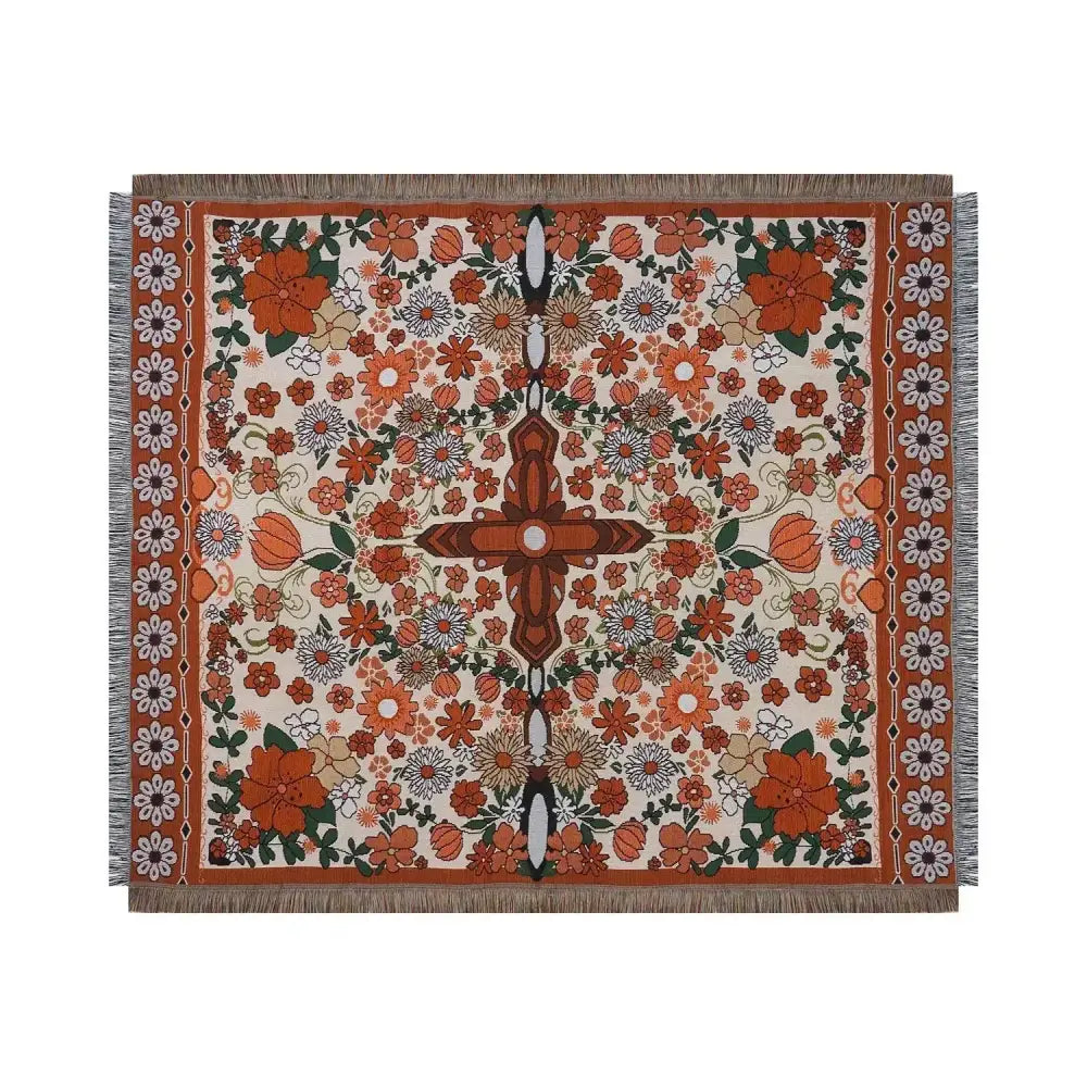 Bohemian floral leisure blanket rust and cream living room throw