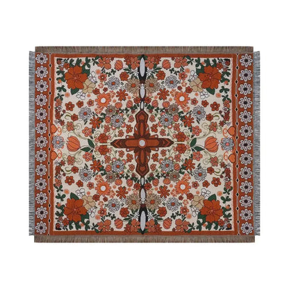 Bohemian floral leisure blanket rust and cream living room throw