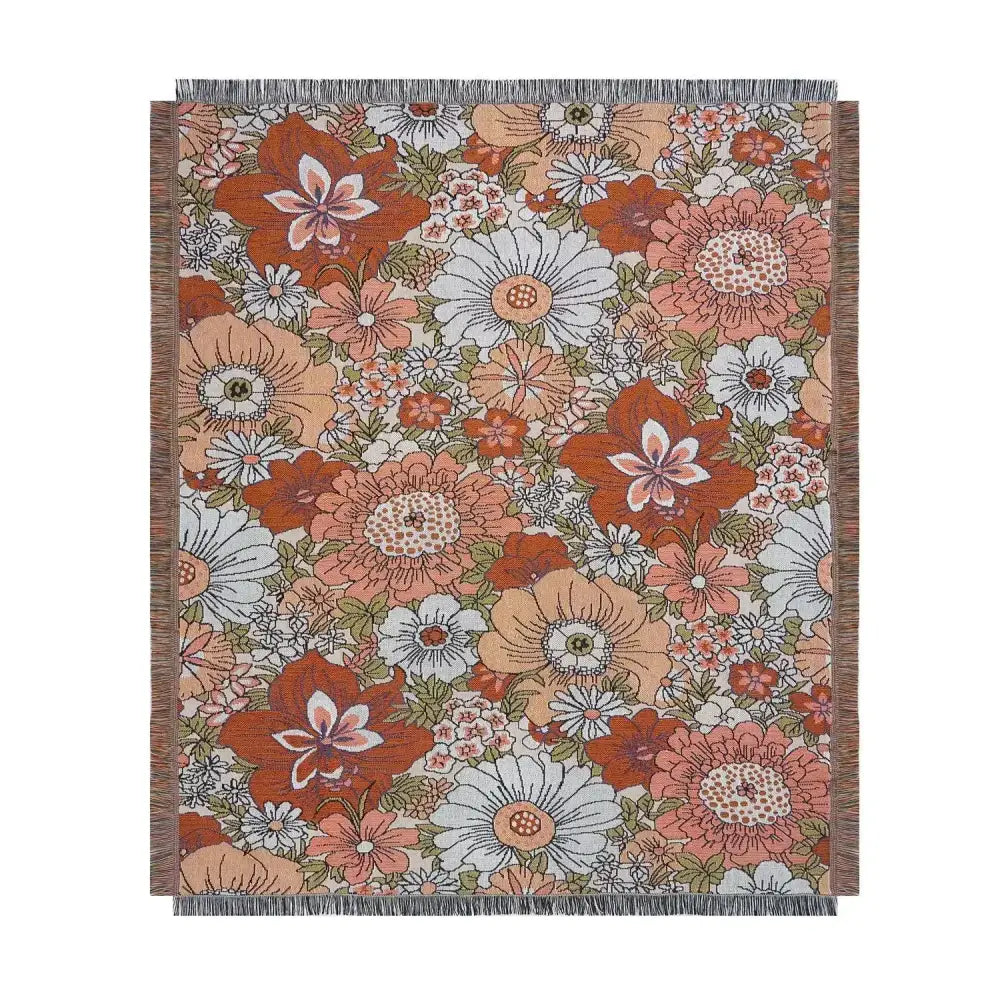 Bohemian floral leisure blanket rust and cream living room throw