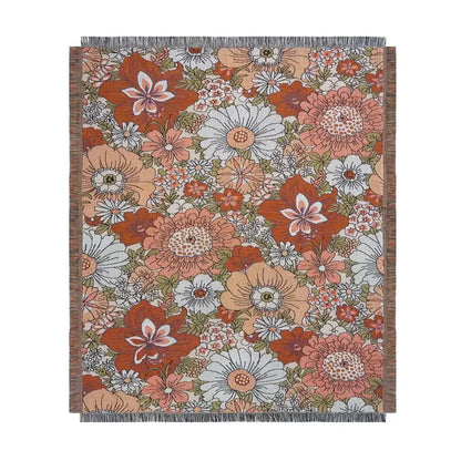 Bohemian floral leisure blanket rust and cream living room throw