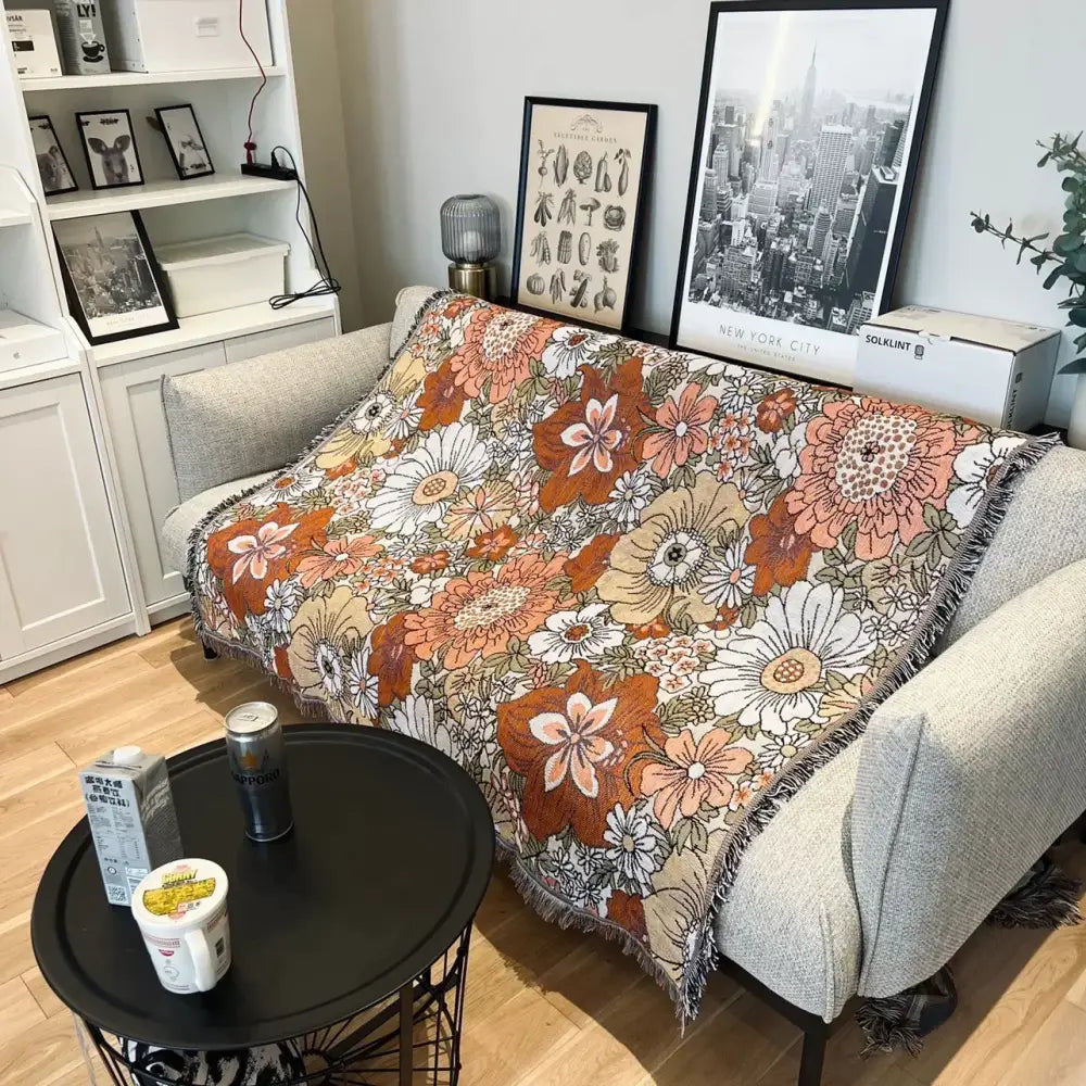 Bohemian floral leisure blanket rust and cream living room throw